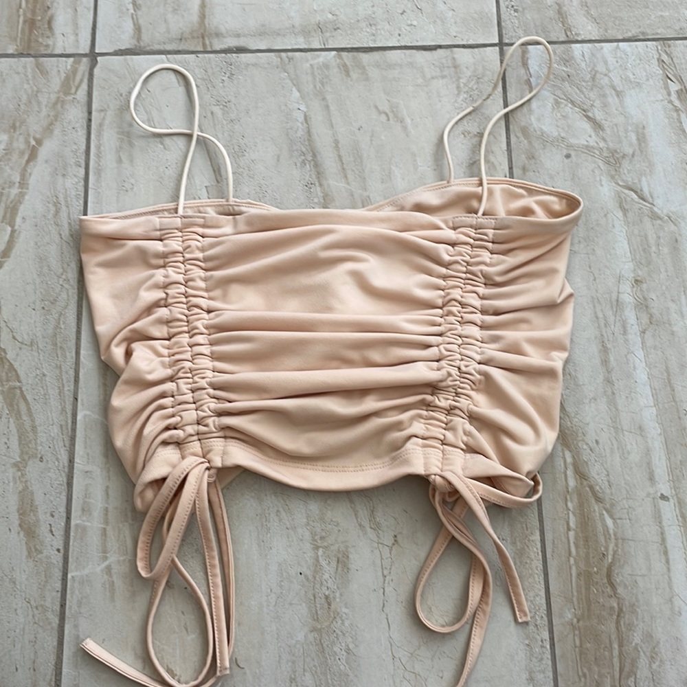 Beige scrunchy crop top